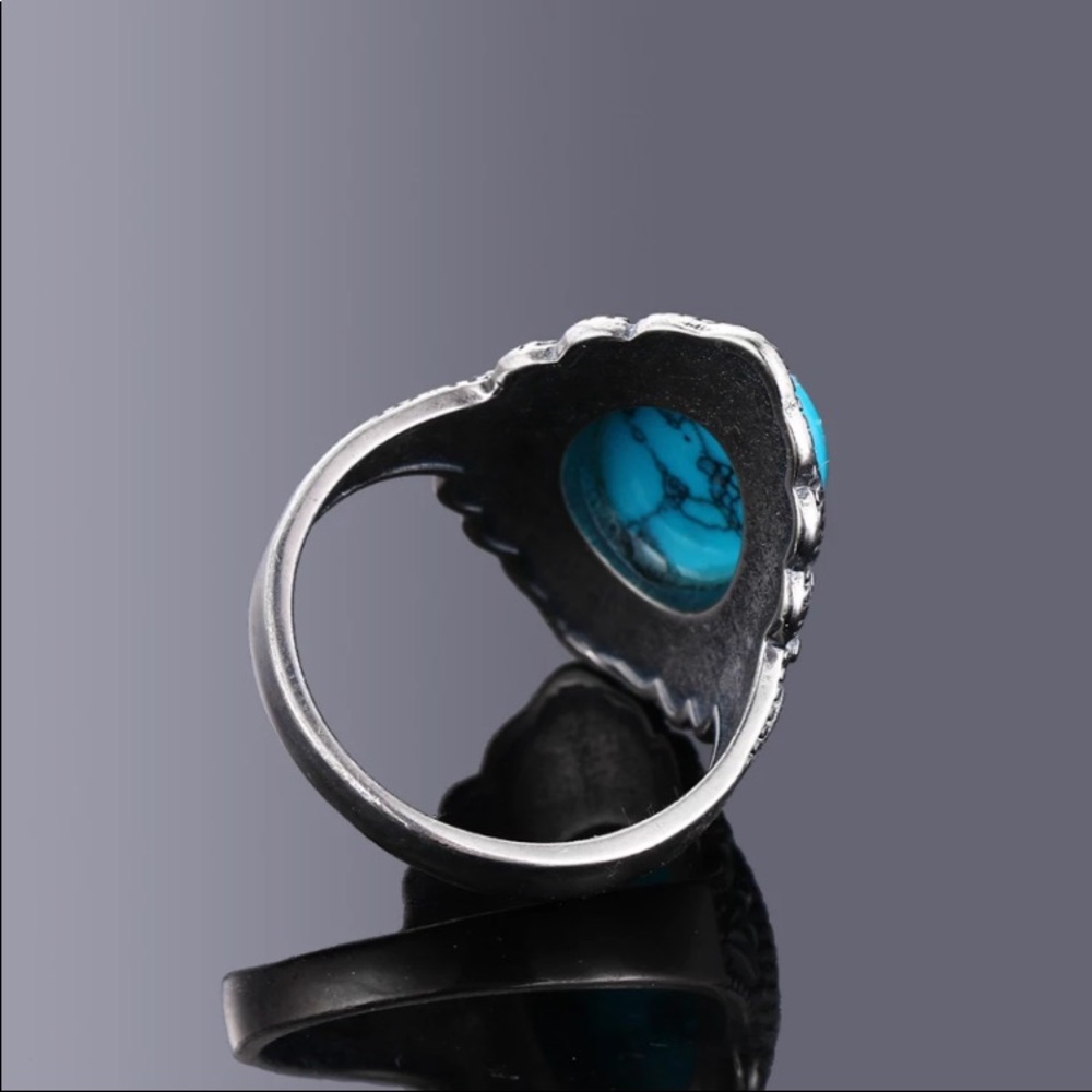 925 STERLING SILVER VINTAGE TURQUOISE NATURAL LABRADORITE SIZE 7 RING - Picture 5 of 5